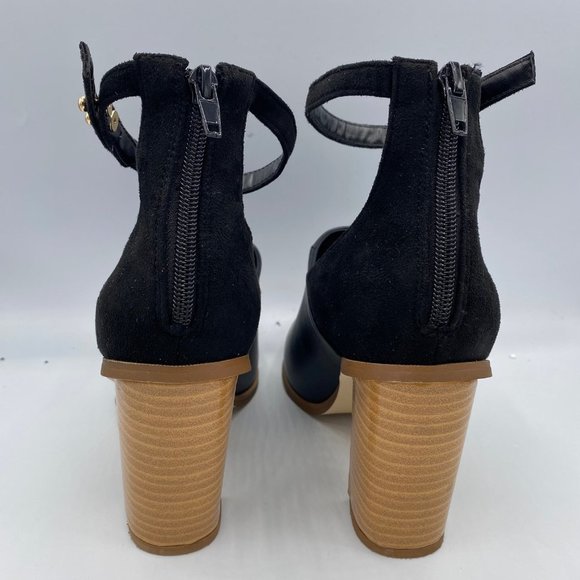 A FSJ Pointy Toe Ankle Strap Chunky Cutout Heel Pump - Picture 6 of 9